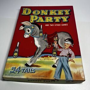 Vtg 1941 Whitman Donkey Party Game No 4108 Complete Pin the Tail Paper Poster